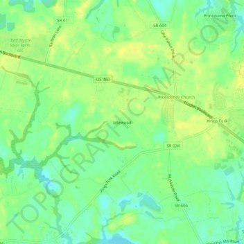 Mapa topográfico Idlewood, altitud, relieve