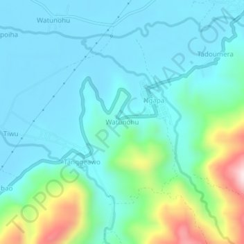 Mapa topográfico Watunohu, altitud, relieve