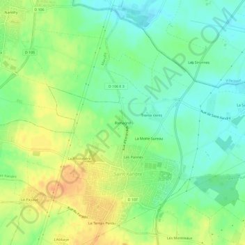 Mapa topográfico Romagné, altitud, relieve