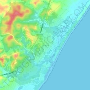 Mapa topográfico Imbassaí, altitud, relieve