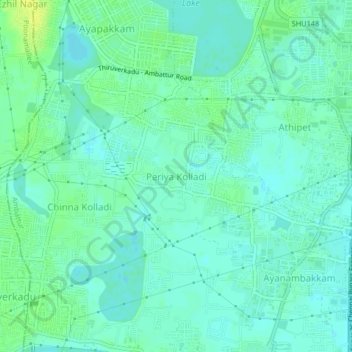 Mapa topográfico Periya Kolladi, altitud, relieve