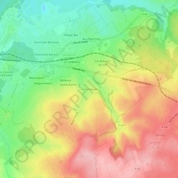 Mapa topográfico Aux Chasaux, altitud, relieve