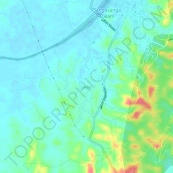 Mapa topográfico Jawa, altitud, relieve