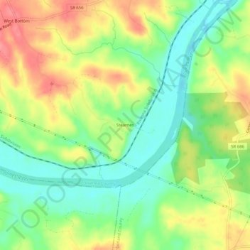 Mapa topográfico Stearnes, altitud, relieve