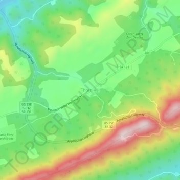 Mapa topográfico Thorn Hill, altitud, relieve