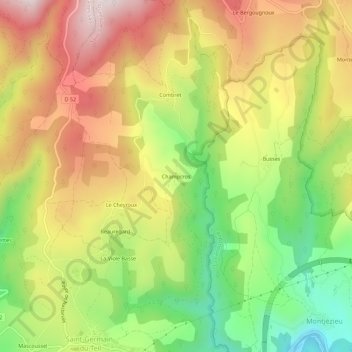 Mapa topográfico Champcros, altitud, relieve