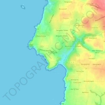 Mapa topográfico Porsmoguer, altitud, relieve
