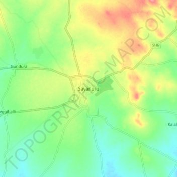 Mapa topográfico Savanur, altitud, relieve