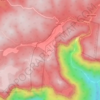 Mapa topográfico Surla, altitud, relieve