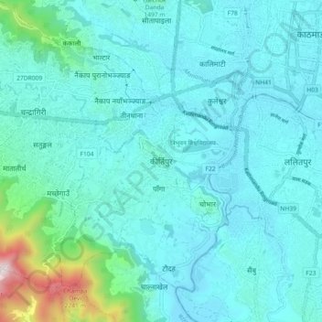Mapa topográfico Kirtipur, altitud, relieve
