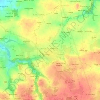 Mapa topográfico Mengleuz, altitud, relieve