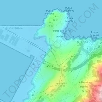 Mapa topográfico O Monte do Lobo, altitud, relieve
