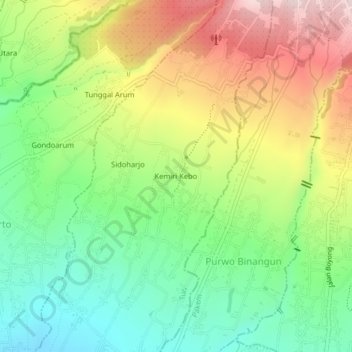 Mapa topográfico Kemiri Kebo, altitud, relieve