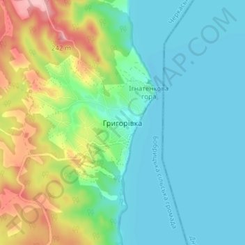 Mapa topográfico Hryhorivka, altitud, relieve