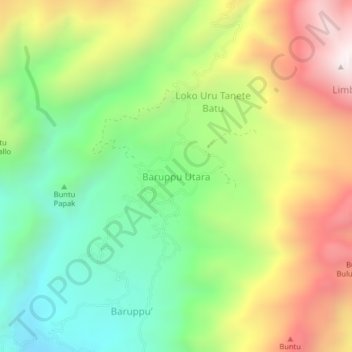 Mapa topográfico Baruppu Utara, altitud, relieve