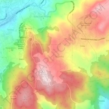 Mapa topográfico Cachada, altitud, relieve