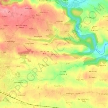 Mapa topográfico Stang Zu, altitud, relieve