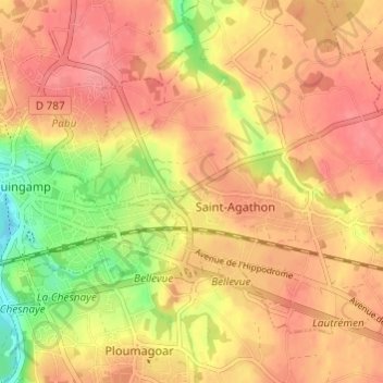 Mapa topográfico Kerholo, altitud, relieve
