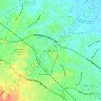 Mapa topográfico Sepang Jaya, altitud, relieve