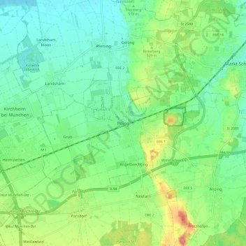 Mapa topográfico Poing, altitud, relieve