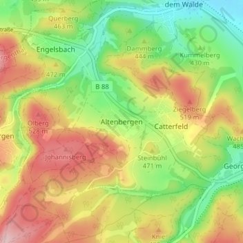 Mapa topográfico Altenbergen, altitud, relieve