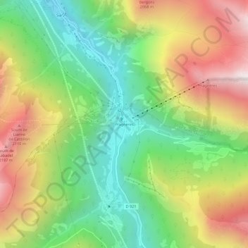 Mapa topográfico Pragnères, altitud, relieve