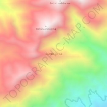 Mapa topográfico Buntu Buda, altitud, relieve