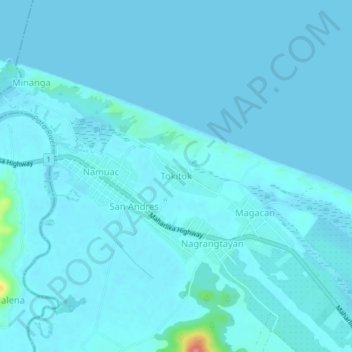 Mapa topográfico Tokitok, altitud, relieve