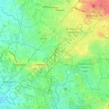 Mapa topográfico Caybiga, altitud, relieve