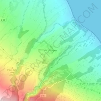 Mapa topográfico Les Orangers, altitud, relieve