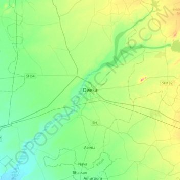 Mapa topográfico Deesa, altitud, relieve