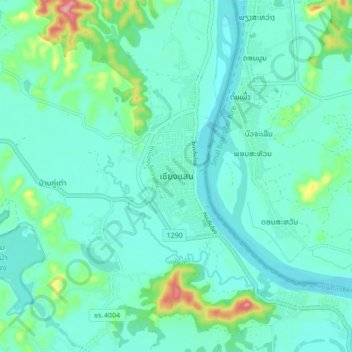 Mapa topográfico Chiang Saen, altitud, relieve