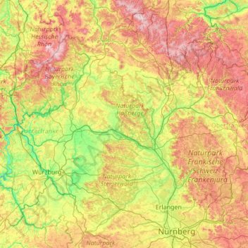 Mapa topográfico Haßberge, altitud, relieve