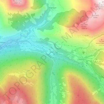 Mapa topográfico Tredós, altitud, relieve