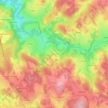 Mapa topográfico Le Buisson, altitud, relieve