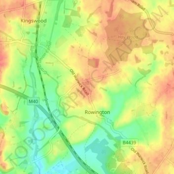 Mapa topográfico Rowington Green, altitud, relieve