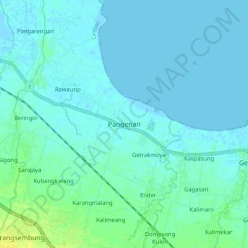 Mapa topográfico Pangenan, altitud, relieve