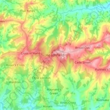 Mapa topográfico Heathfield, altitud, relieve