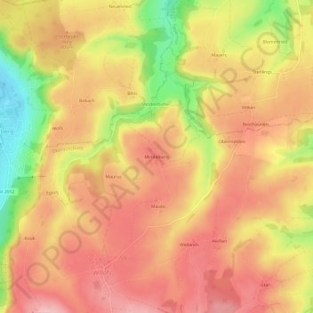 Mapa topográfico Mindelberg, altitud, relieve