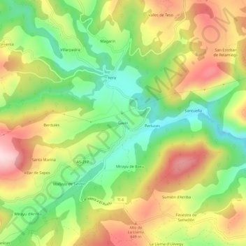 Mapa topográfico Gavín, altitud, relieve