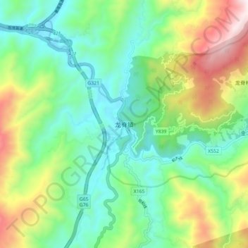 Mapa topográfico Longji, altitud, relieve