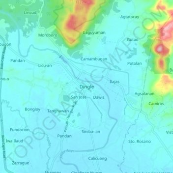 Mapa topográfico Dingle, altitud, relieve