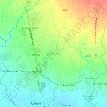 Mapa topográfico Cayponce, altitud, relieve