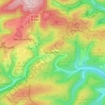 Mapa topográfico Mollseifen, altitud, relieve