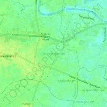 Mapa topográfico Senneerkuppam, altitud, relieve