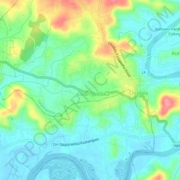 Mapa topográfico Pariyaram, altitud, relieve