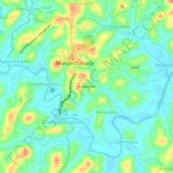 Mapa topográfico Pathivayal, altitud, relieve