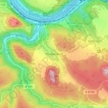 Mapa topográfico Pfaffendorf, altitud, relieve