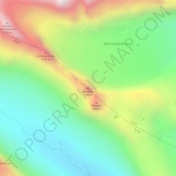 Mapa topográfico Kjerringi, altitud, relieve