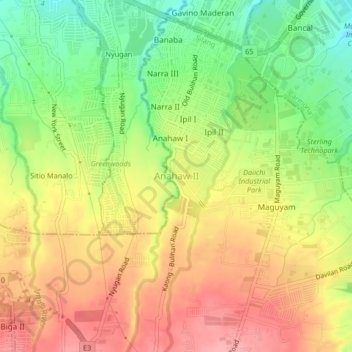 Mapa topográfico Anahaw II, altitud, relieve